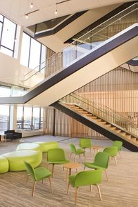 Logan Library Lobby facing the stairs.